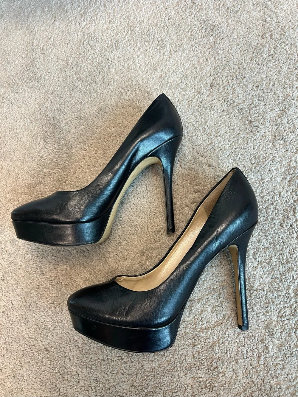Nine West Black Leather Platform Stiletto Pumps High Heels Classic Round Toe 8.5